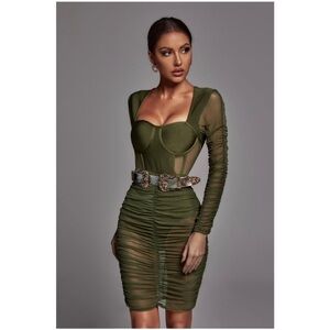 Bella Barnett olive green bodycon dress with corset